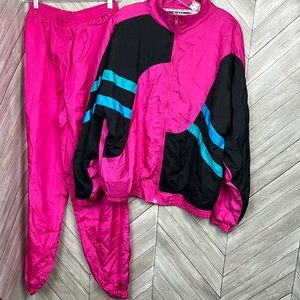 Vintage 80’s Matching 2 Piece Blue Pink Purple Colorblock Tracksuit Size Large